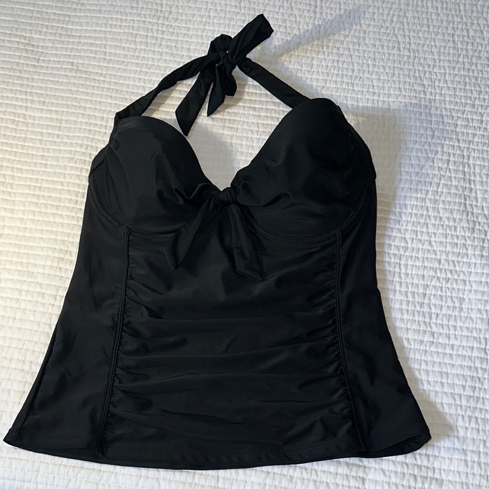 New! Large Elegant Black Bustier Tankini Top Swimwear